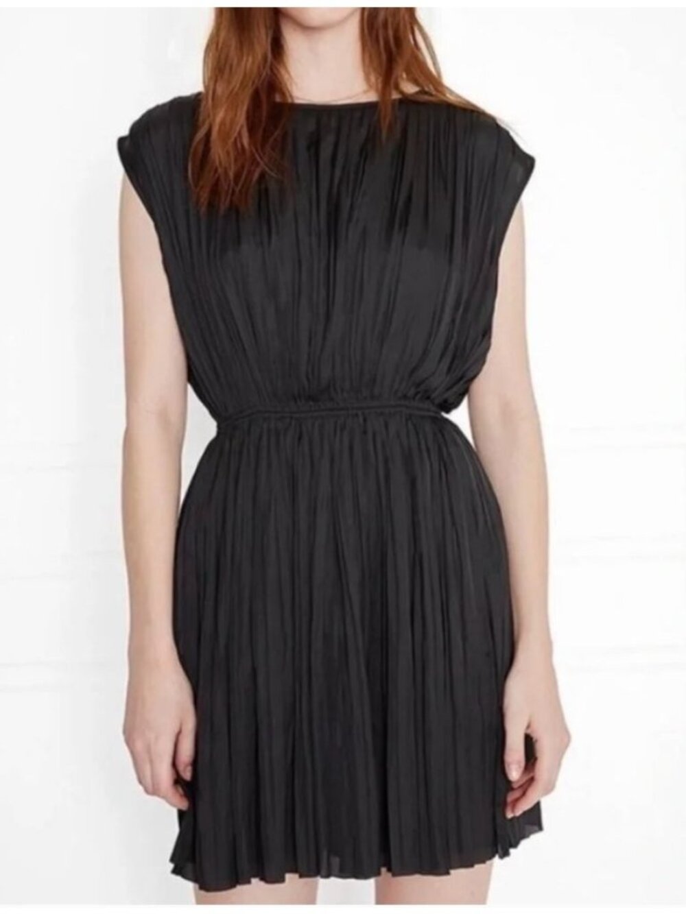 Anine Bing Giana Pleated Satin Plisse Accordion Mini Dress Black Size Medium - Picture 1 of 4